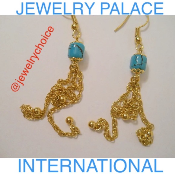 🆕14K Gold Filled Turquoise Triple Long Chain Earrings. - Picture 6 of 9
